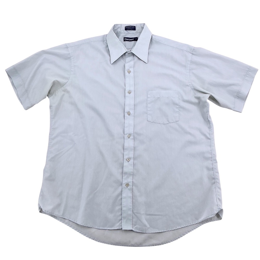 Damon Button Down Shirt Mens 17 Gray Short Sleeve Silcron Vintage 70s USA Made